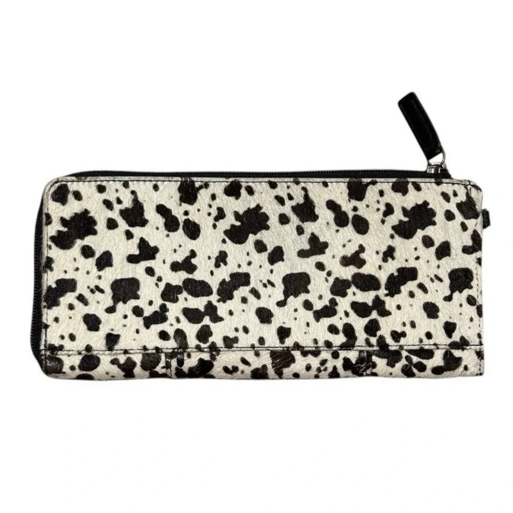 MYRA BAG Cowhide Hair On Hide Wristlet Wallet Brown Ivory Spotted Western Boho - Picture 6 of 7